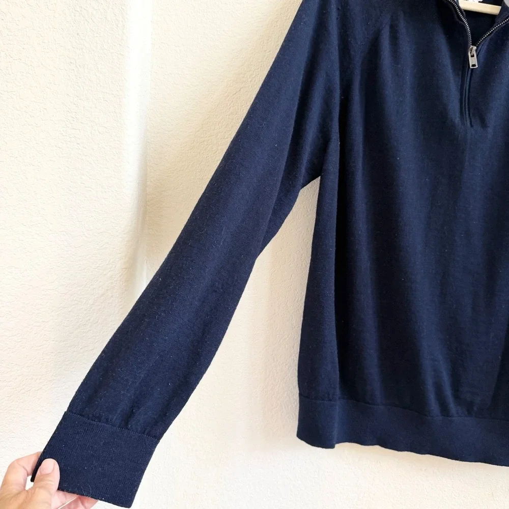 GAP Mens XL Navy Blue‎ 100% Merino Wool Quarter Zip Pullover Sweater Mock Neck